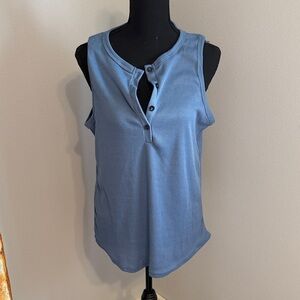Blue Sleeveless Henley Top